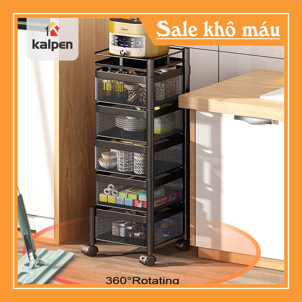Kệ xoay nhà bếp vuông 3/4/5 tầng. Sơn tĩnh điện Thép carbon không gỉ Màu đen