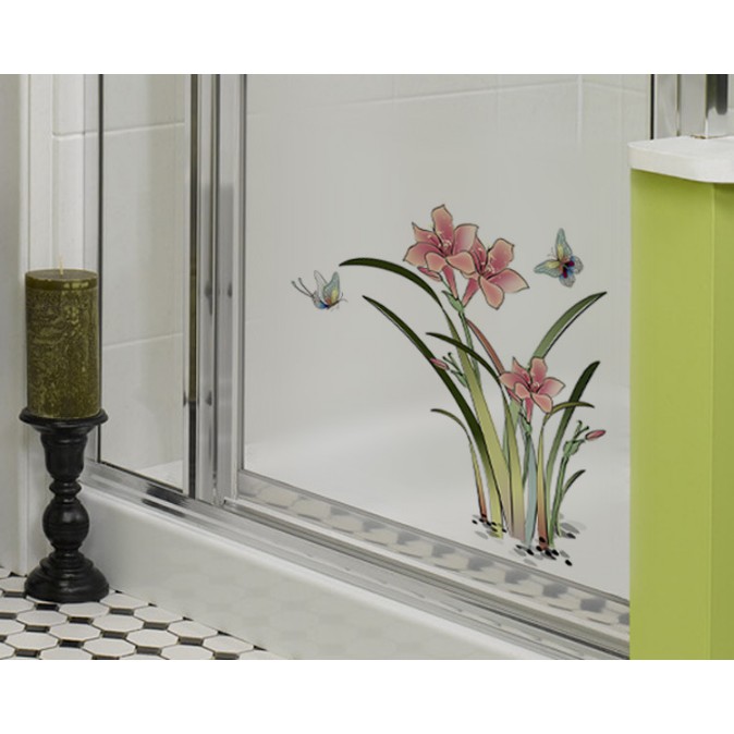 Decal dán kính cao cấp - Mẫu Hoa Ly đỏ ( 60x58cm )