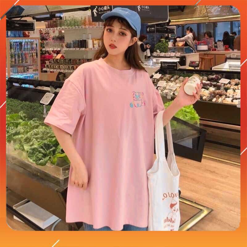 Áo thun tay lỡ phản quang phông Unisex nam nữ Cotton oversize đến 75Kg form rộng hình gấu Love &amp; Peace AP 876