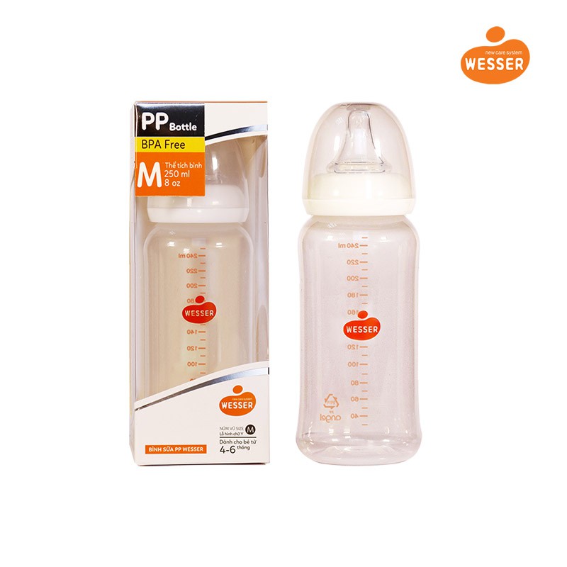 [Mã FMCGB1 giảm 10% đơn 250K] Bình Sữa PP Wesser ( 60ml,140ml,250ml/ bình cổ hẹp hoặc 180ml,260ml/bình cổ rộng)