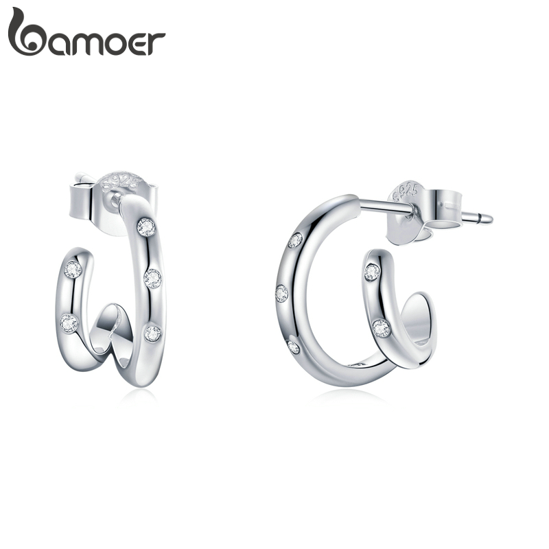 Bamoer Đôi Bông Tai Bạc 925 Đính Đá zircon Thời Trang Cho Nữ bse494