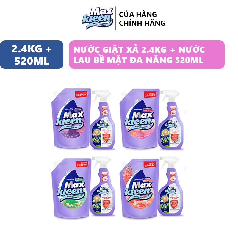 Combo Túi Nước Giặt Xả 2.4kg + Nước Lau Bề Mặt Đa Năng Maxkleen