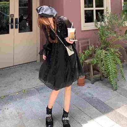 Đầm chiffon Hoa Cổ V Tay Dài Ngọt Ngào Mới 2022