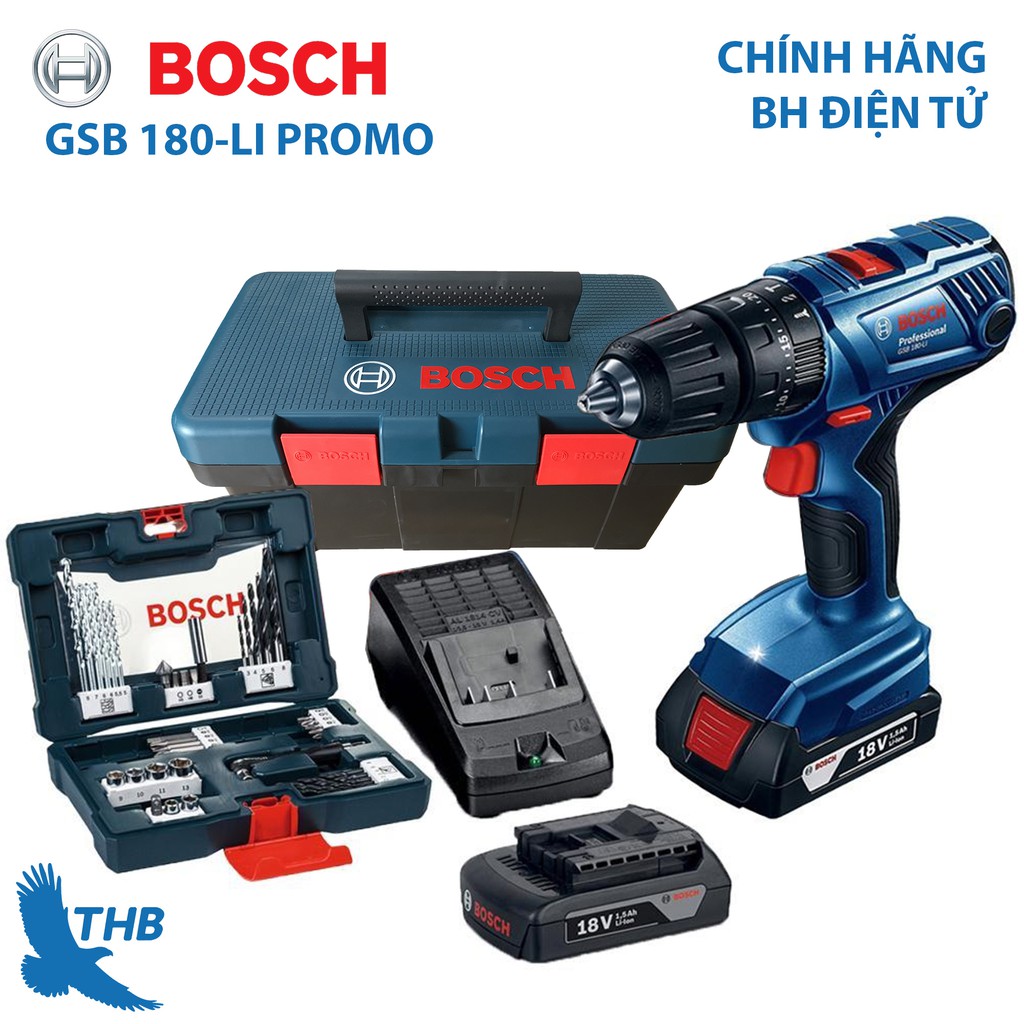 Máy khoan động lực dùng pin Bosch GSB 180-LI PROMO ( máy kèm hộp phụ kiện 41 chi tiết)