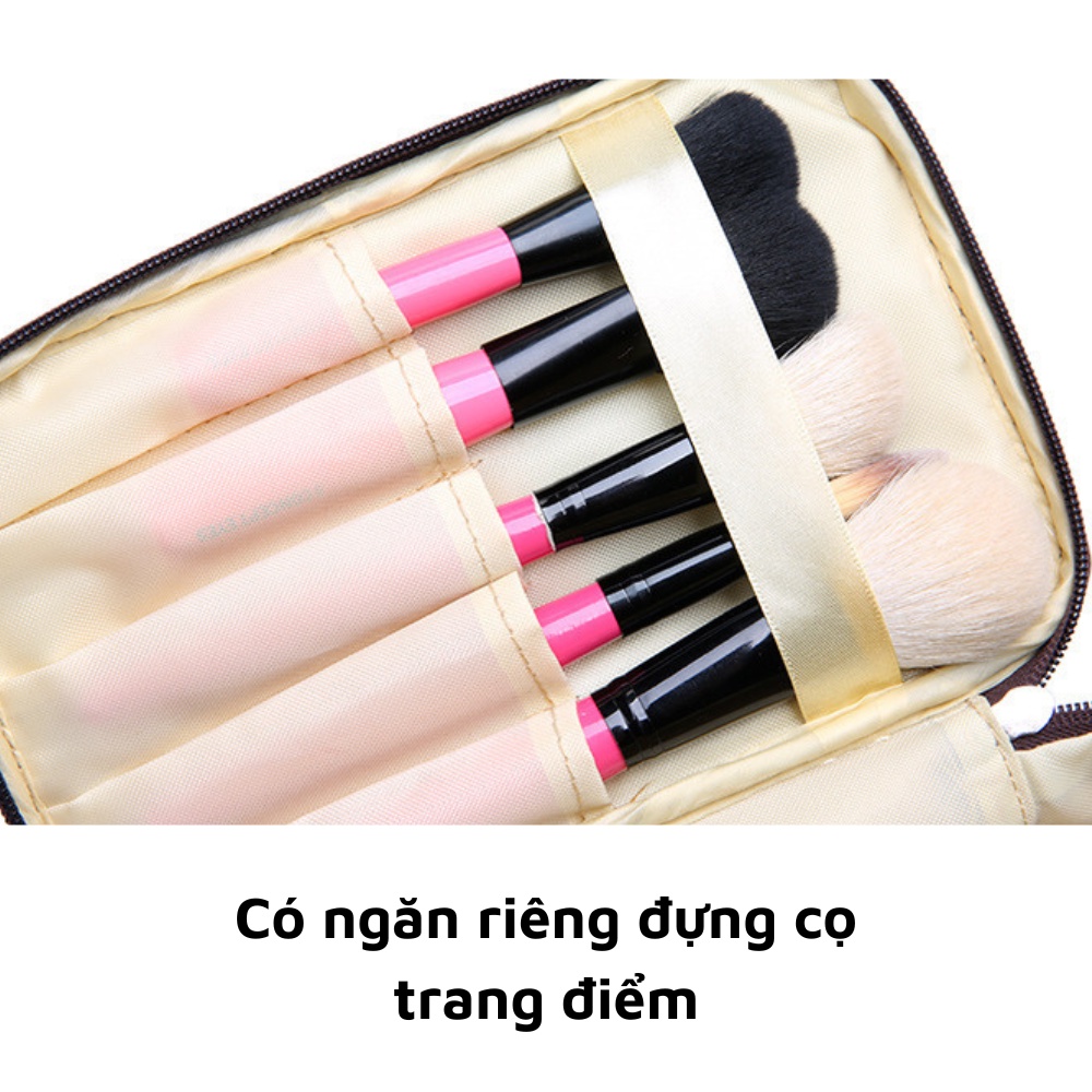 Túi vải đựng mỹ phẩm đồ trang điểm makeup và trang sức du lịch cao cấp họa tiết
