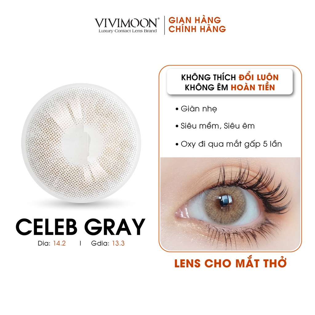 Kính Áp Tròng Màu Xám Sáng Nổi Bật Siêu Êm Siêu Mềm Cho Mắt Thở CELEB Gray VIVIMOON, Lens Đẹp Đi Tiệc, YearEnd Party