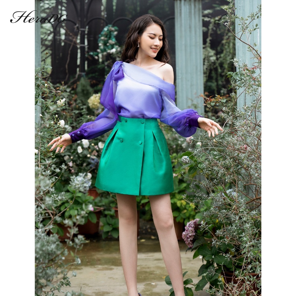 Áo sơ mi lệch vai HeraDG thiết kế thắt lơ một bên, chất liệu vải thơ cao cấp mềm mịn, thoáng mát STBB1005A