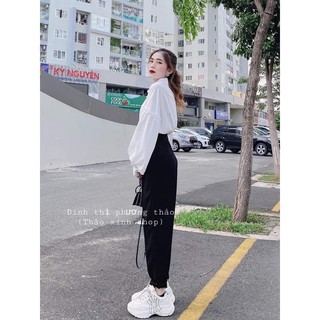 Set Quần Baggy Cạp Cao Sơ Mi Trắng