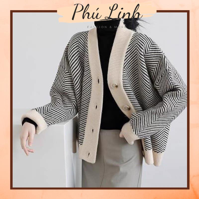 MS440 Áo khoác cardigan len kẻ zigzag