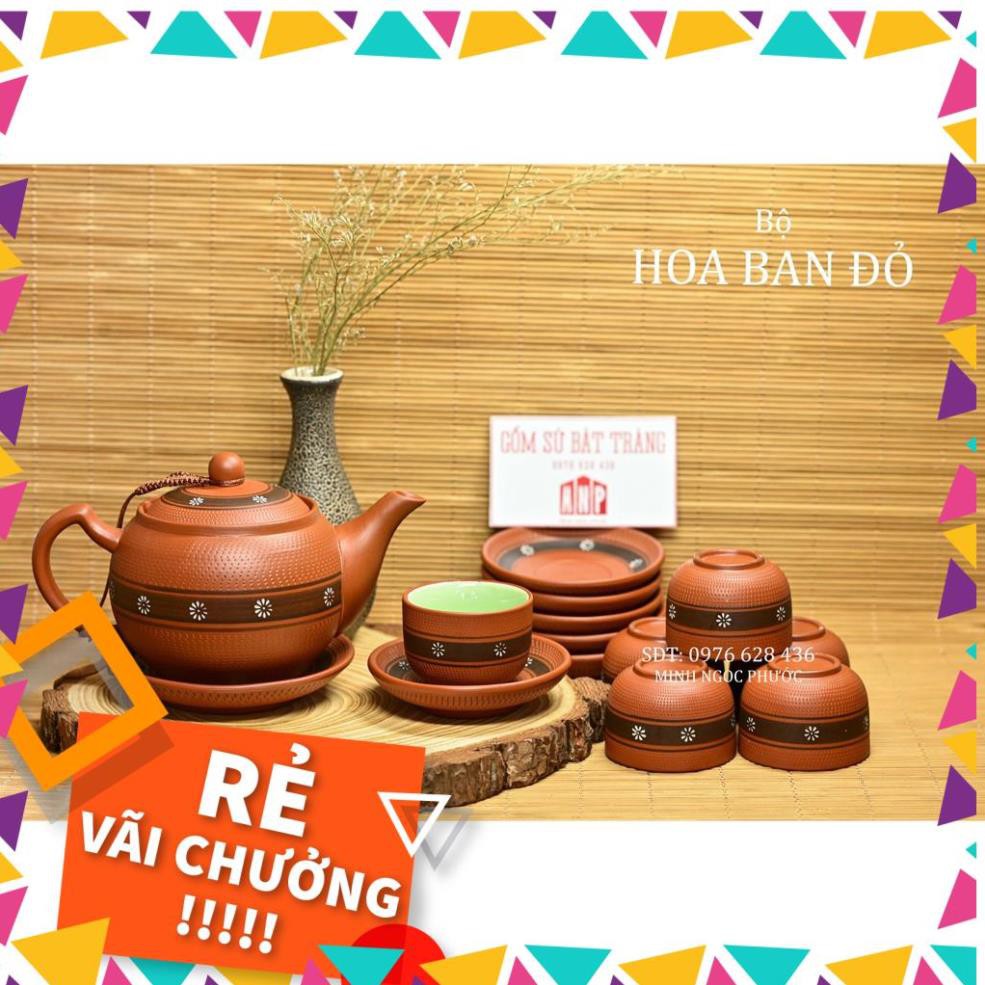 [XẢ KHO] Bộ Ấm chén Tử Sa Bát Tràng hoa ban đỏ