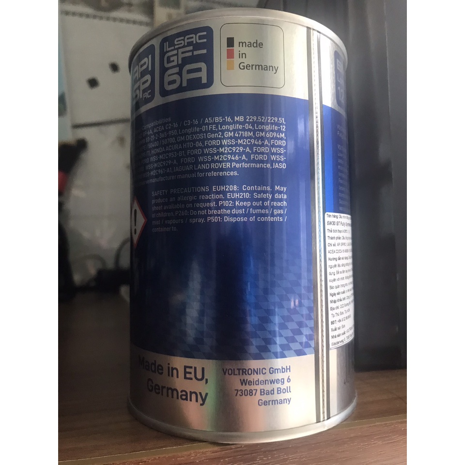 Nhớt động cơ VOLTRONIC 5W-30 GT dùng cho ô tô máy xăng hoặc dầu Diesel hoặc xe tay ga chạy xăng)