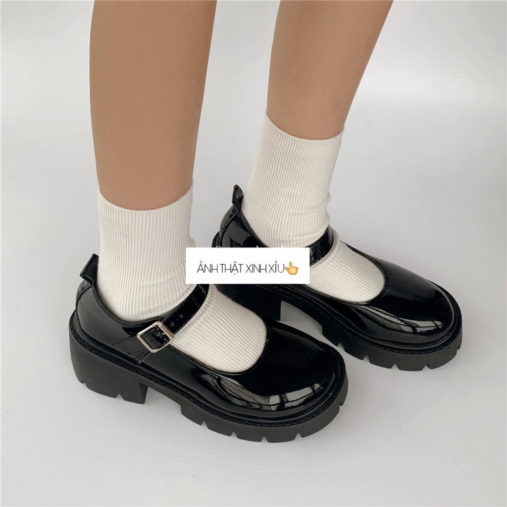 [MỚI VỀ-SẴN] Giày Mary jane nâng độn đế cao 5cm da bóng/ da lì cá tính năng động trẻ trung đơn giản quai cài đẹp mới đẹp