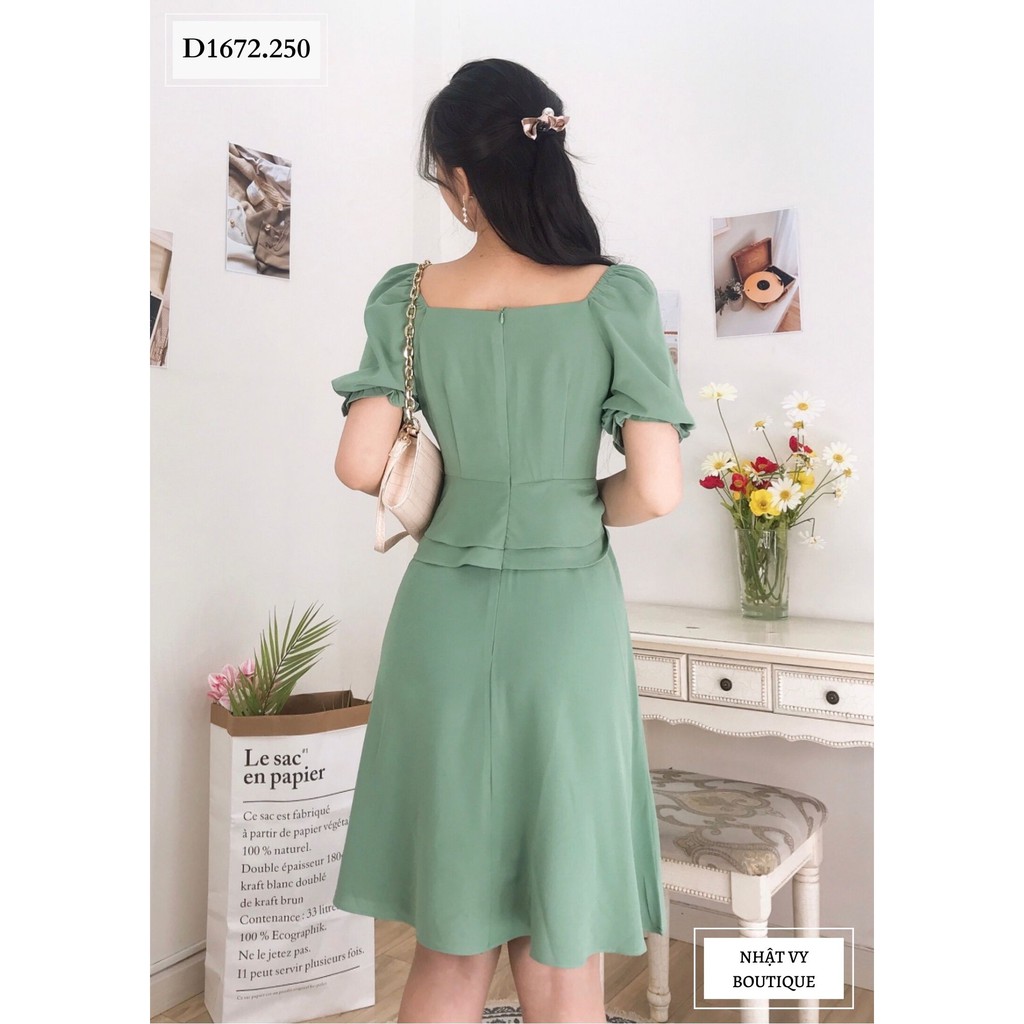 ĐẦM CỔ VUÔNG PHỐI EO 2 LỚP BÈO - D1672 | BigBuy360 - bigbuy360.vn