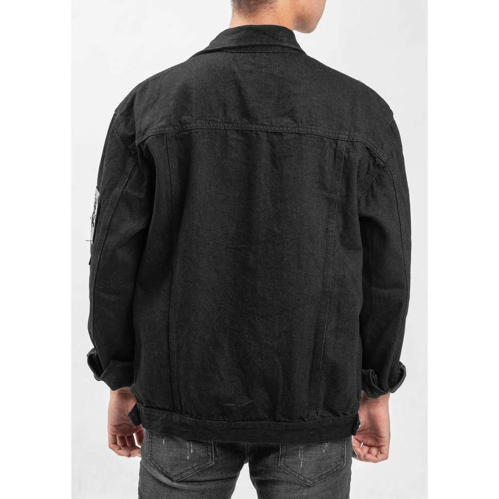 Áo khoác jean nam thiết kế đắp tay màu đen, áo khoác nam thời trang phong cách cá tính | BigBuy360 - bigbuy360.vn