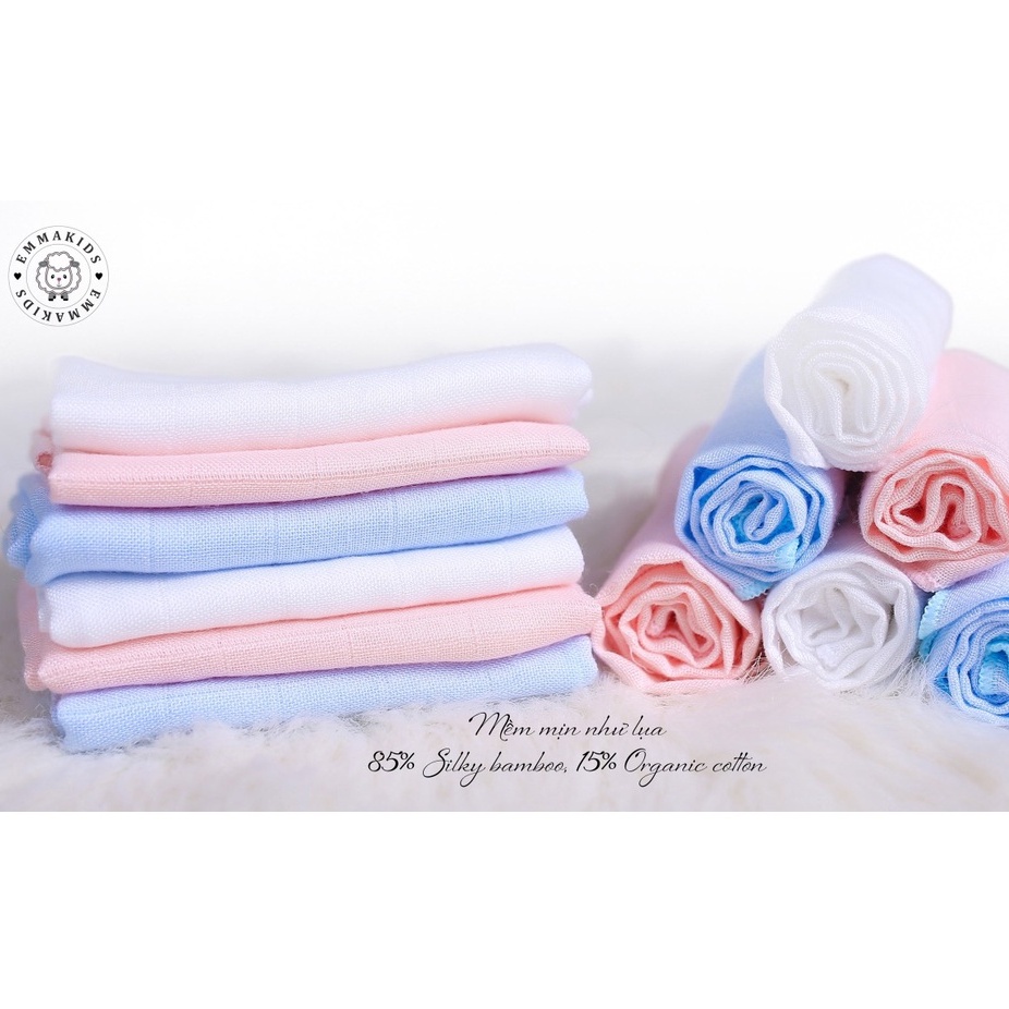Set 6 Khăn mặt EmmaKids 2 lớp sợi tre cho bé KT 30x30cm
