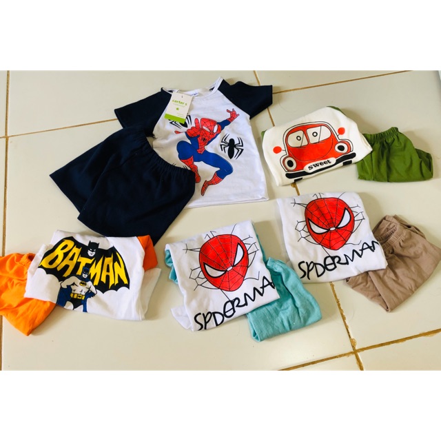 Set đồ suppermen hình nhện siêu xe cho bé trai vải cotton dày mát mẻ mùa hè 🤪🤪