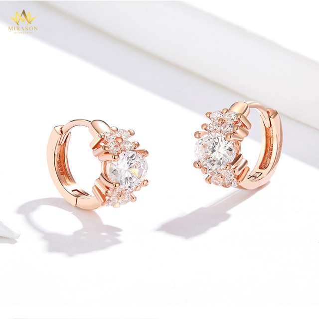 Khuyên Tai Bạc Nữ MIRASON Dáng Tròn Đính Đá Sáng Khoen Bấm Sang Trọng MBT079 - Bông Tai Nữ Bạc 925 Cao Cấp