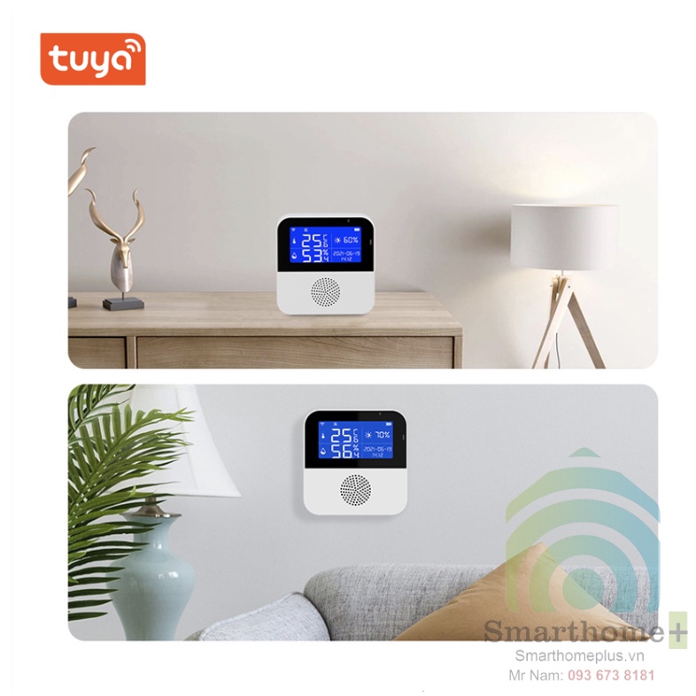 Màn Hình Nhiệt Kế Cảm Biến Nhiệt Độ Độ Ẩm Wifi Có Loa Tuya TTH6