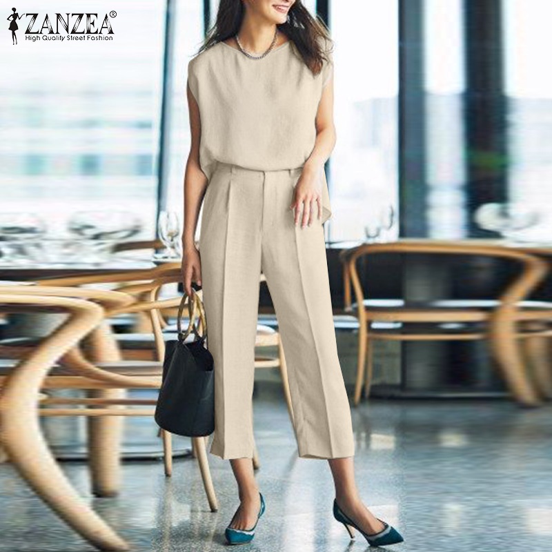 Bộ áo thun không tay và quần short ZANZEA thời trang dành cho nữ