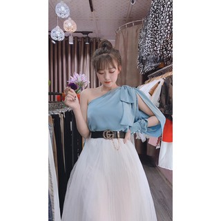 Áo Lụa Lệch Vai Nơ Tay Hot Nhất 2021