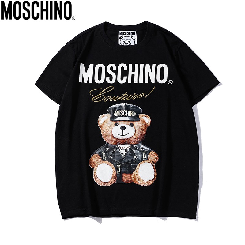 Áo thun ngắn tay in hình gấu moschino