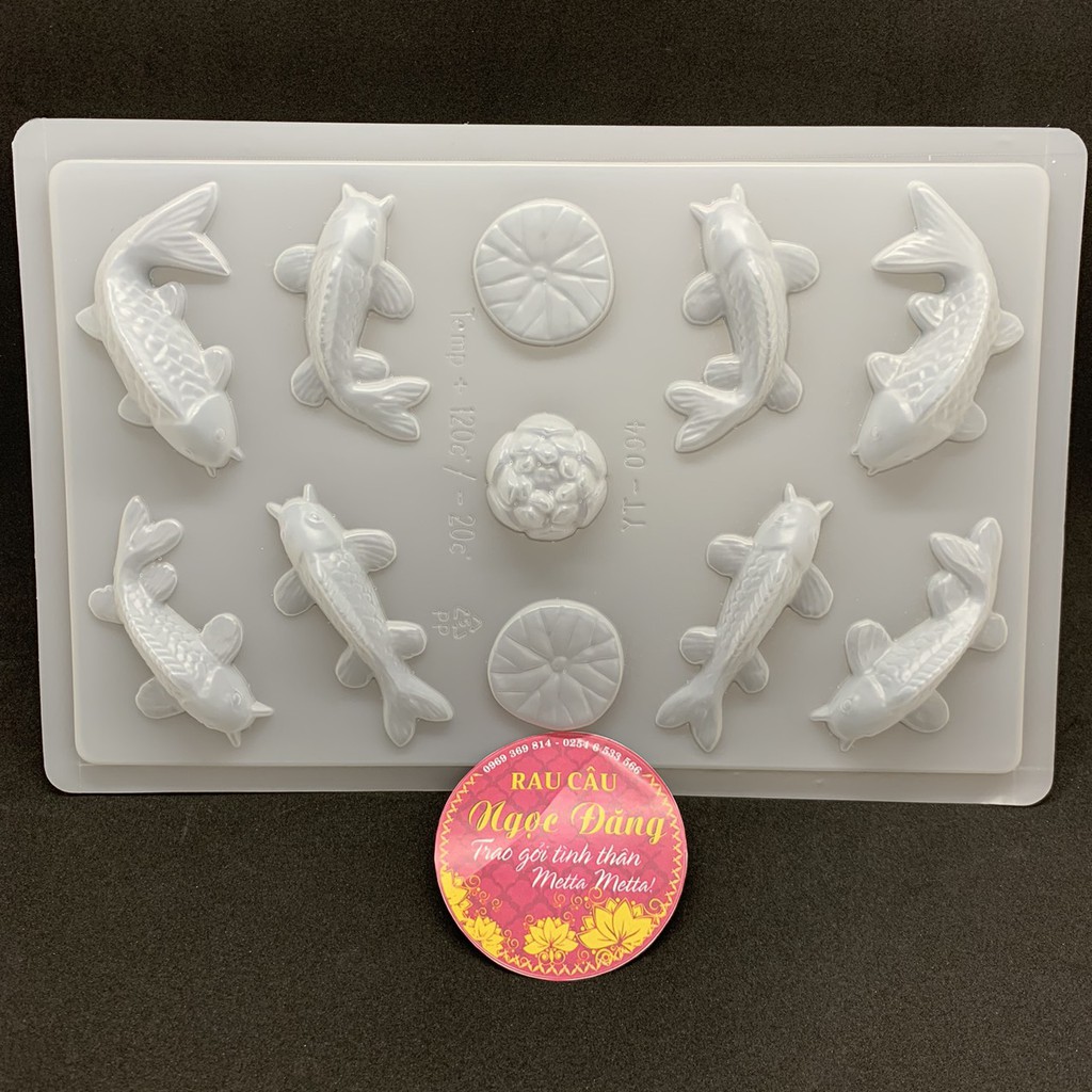 Khuôn cá chép, cá koi, các loại cá và sen. Mẫu mã, kích thước, chi tiết sắc nét. Nhựa PP, an toàn thực phẩm