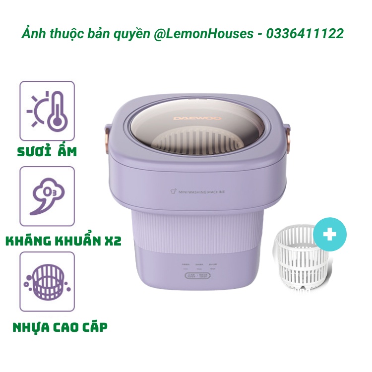 Máy giặt mini gấp gọn DAEWOO khử khuẩn bằng tia cực tím, ôzôn và ion bạc, bảo hàng chính hãng 12 tháng