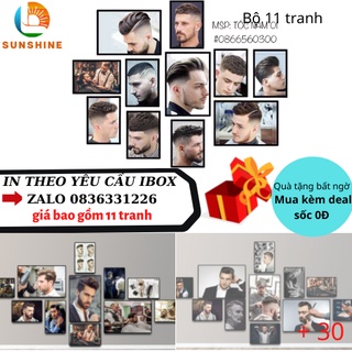 Tranh Ảnh dán tường decor tóc trang trí salon barber shop khung tranh tóc nam Bộ 11 tranh Sunshine B11T
