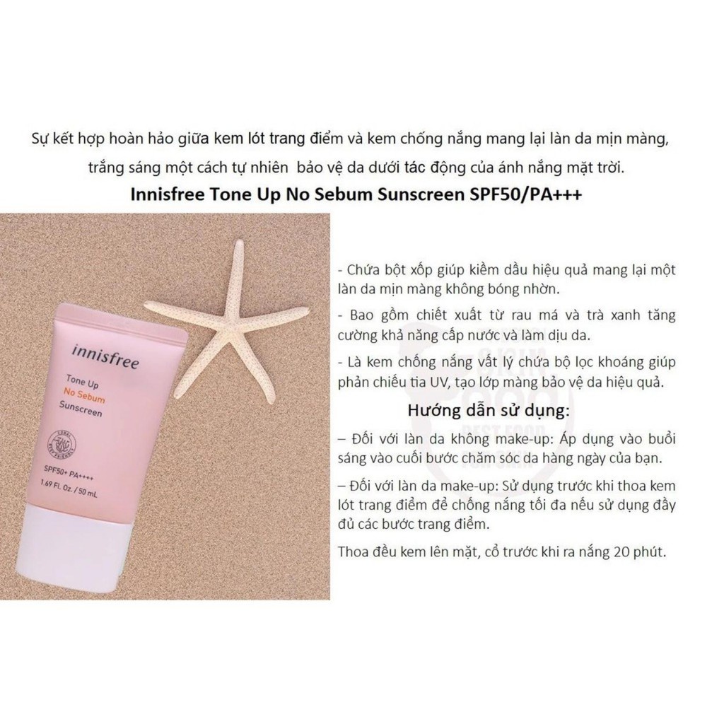 Kem chống nắng Innisfree Tone Up No Sebum Sunscreen 50ml