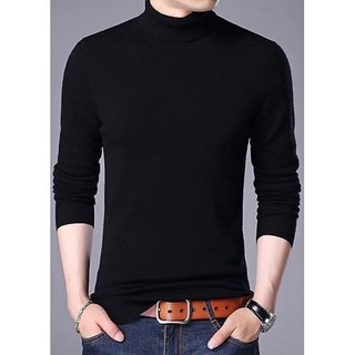 Áo len nam cổ lọ màu đen cao cấp chất dày ấm áp