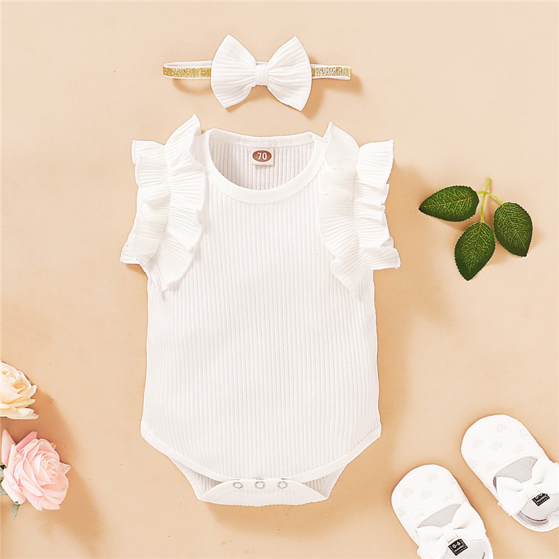 Bộ Áo Liền Quần Tay Ngắn Chất Cotton + Băng Đô Cài Tóc Mikrdoo Cho Bé