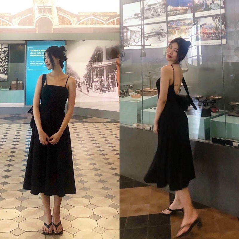 ĐẦM MIDI ĐEN HỞ LƯNG