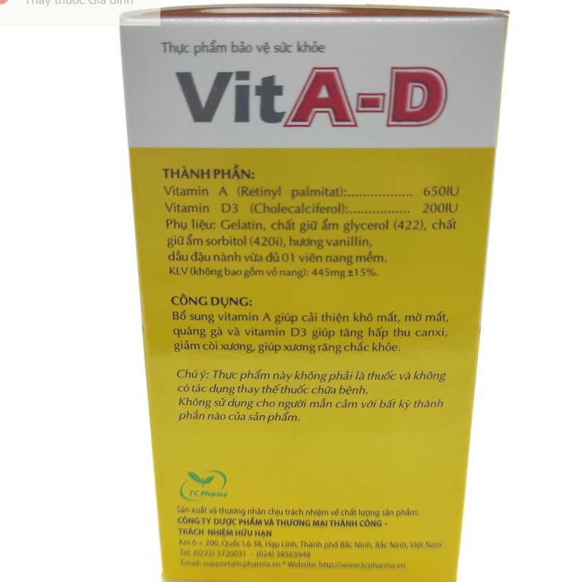 Dầu Cá VitA-D Bổ Sung Vitamin A, D3 - Hỗ Trợ Còi Xương, Mờ Mắt, Khô Mắt - Hộp 50 viên