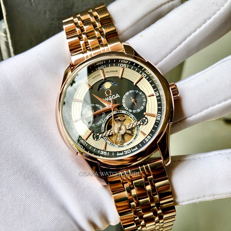 Đồng Hồ Nam Cơ Automatic OMEGA OMG14KL 3 Lịch Dây Kim Loại Hàng Chuẩn Cao Cấp - Màu Vàng