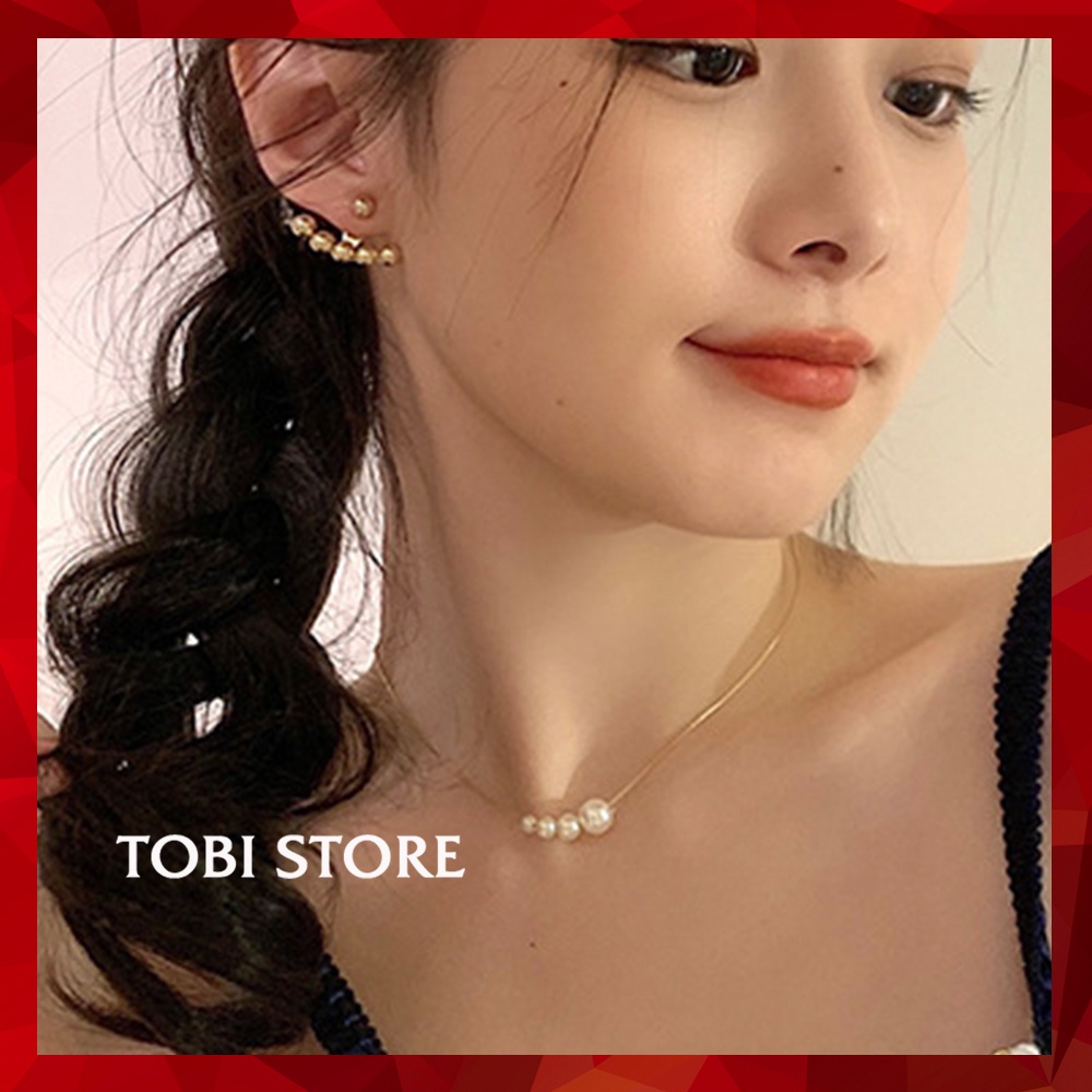 [Không đen gỉ] Dây chuyền thép titan mạ vàng mặt ngọc trai nhân tạo TB560