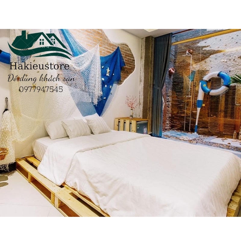 Bộ drap trắng sọc 1m6 + vỏ chăn 1m8x2m cho gia đình.khách sạn...nệm 5_17cm