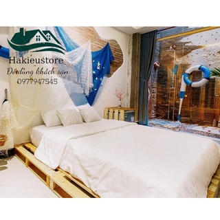 Bộ drap trắng sọc 1m6 + vỏ chăn 1m8x2m cho gia đình.khách sạn...nệm 5_17cm