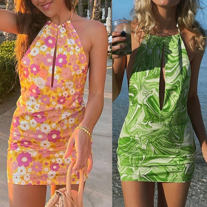 Đầm Dây Rút Họa Tiết Hoa Quyến Rũ Cho Nữ