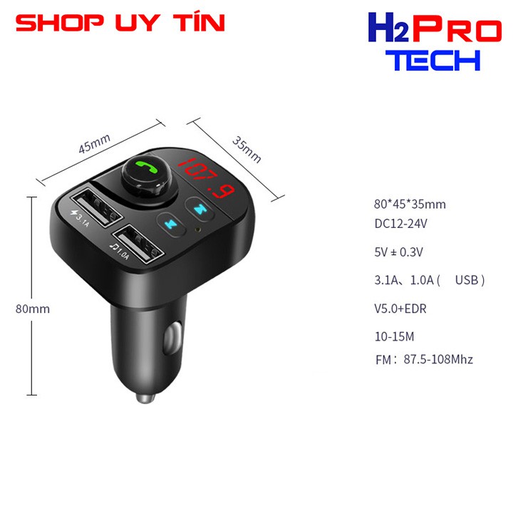 Tẩu sạc trên xe hơi MICROCELLS 3.1A 2 CỔNG USB, Có jack cắm thẻ nhớ, Có bluetooth