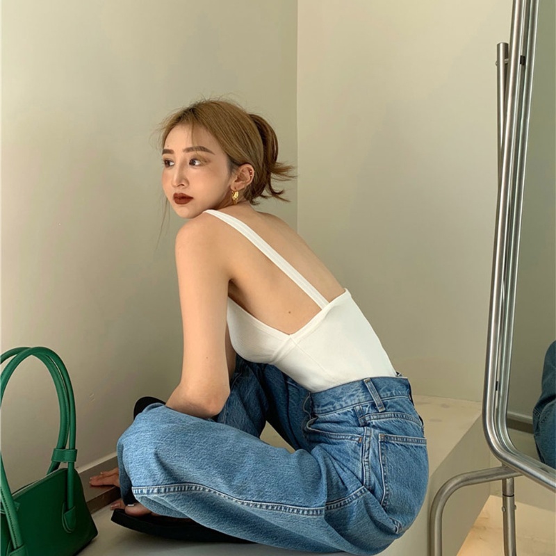 Áo Croptop Dệt Kim Không Tay Cổ Chữ V Khoét Sâu Hở Lưng Màu Sắc Trơn Thời Trang Mùa Hè 10MK Dành Cho Nữ