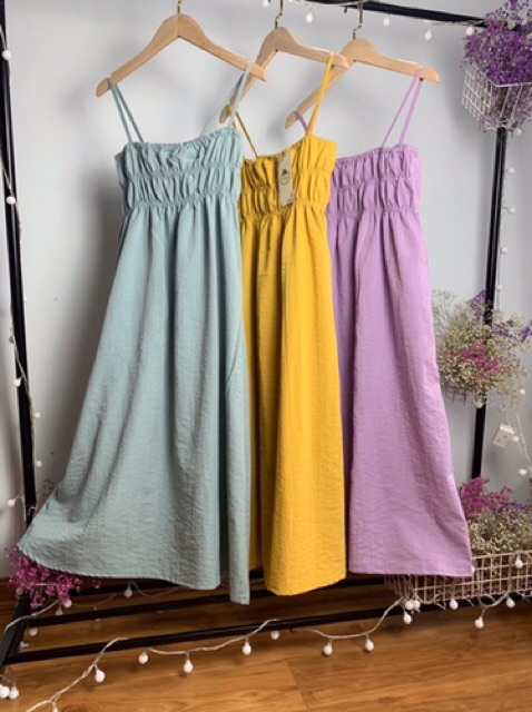 Váy 2 dây ngực 3 chun chất đũi xước 3 màu siêu xinh chất đũi xinh xắn | BigBuy360 - bigbuy360.vn