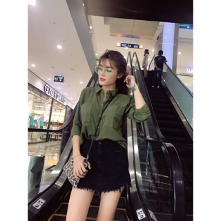 Sơ mi xanh rêu 2 túi