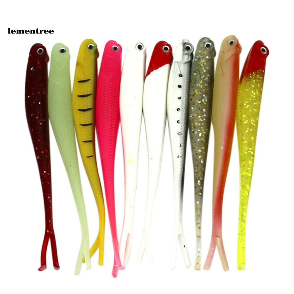 Bộ 10 Mồi Câu Cá Giả Bằng Nhựa Mềm Mắt 3D Nhiều Màu Kích Thước 13cm