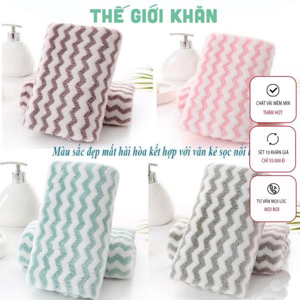 Set 10 khăn mặt Hàn kẻ, mềm mịn, thấm hút tốt 30x50cm