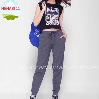 Quần jogger nữ len tăm bigsize bo gấu, quần thể thao dài henabi11 cạp chun lưng cao đi làm đi học