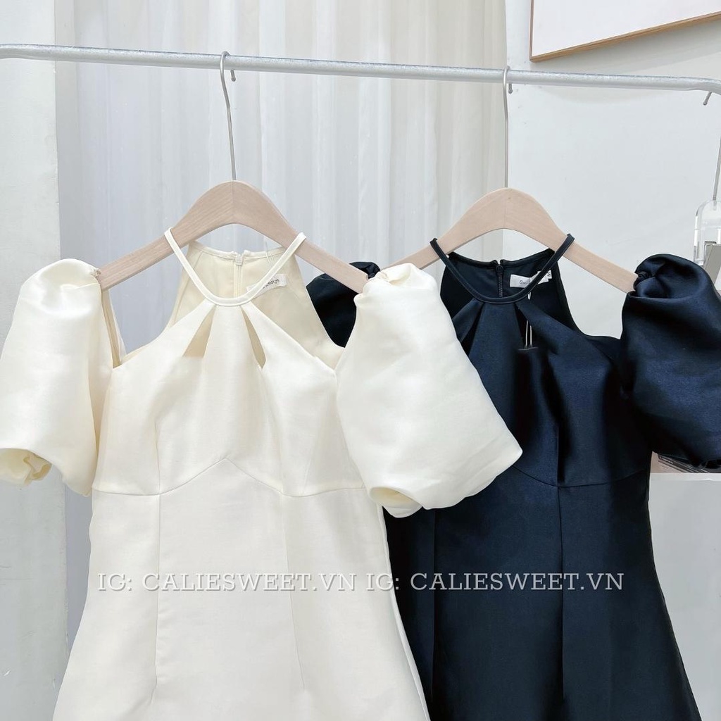 Đầm dự tiệc cưới Caliesweet váy thiết kế cổ yếm hở vai chất tafta 2 màu sang chảnh CLV0058V
