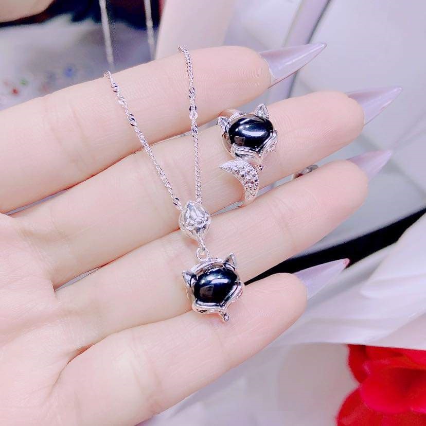 Dây chuyền, Nhẫn hồ ly bạc Ý đính đá màu phong thủy - Trang sức bạc Evasilver