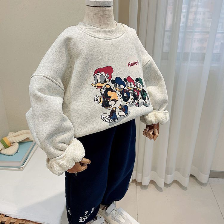 Áo Sweater Cổ Tròn Bằng Vải Nhung Thoải Mái Thời Trang Mùa Thu Mới Cho Bé Trai Và Gái