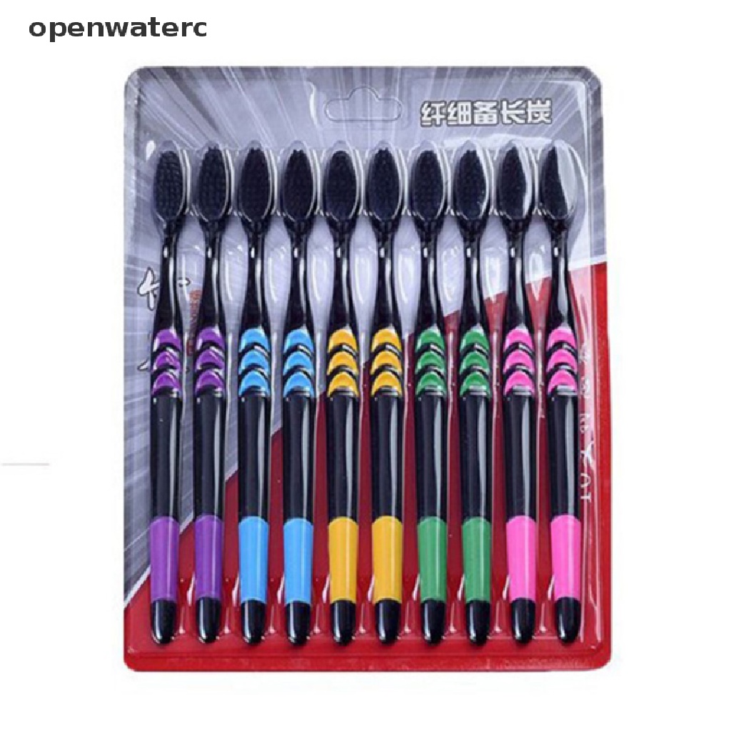 Bộ 10 Bàn Chải Đánh Răng Than Tre Lông Mềm Cho Người Lớn vn