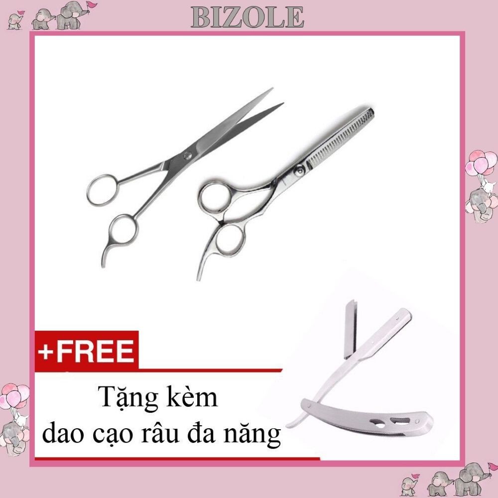 Bộ 2 Kéo Bizole Cắt Tỉa Tóc CT1 Cao Cấp Tặng Kèm Dao Cạo